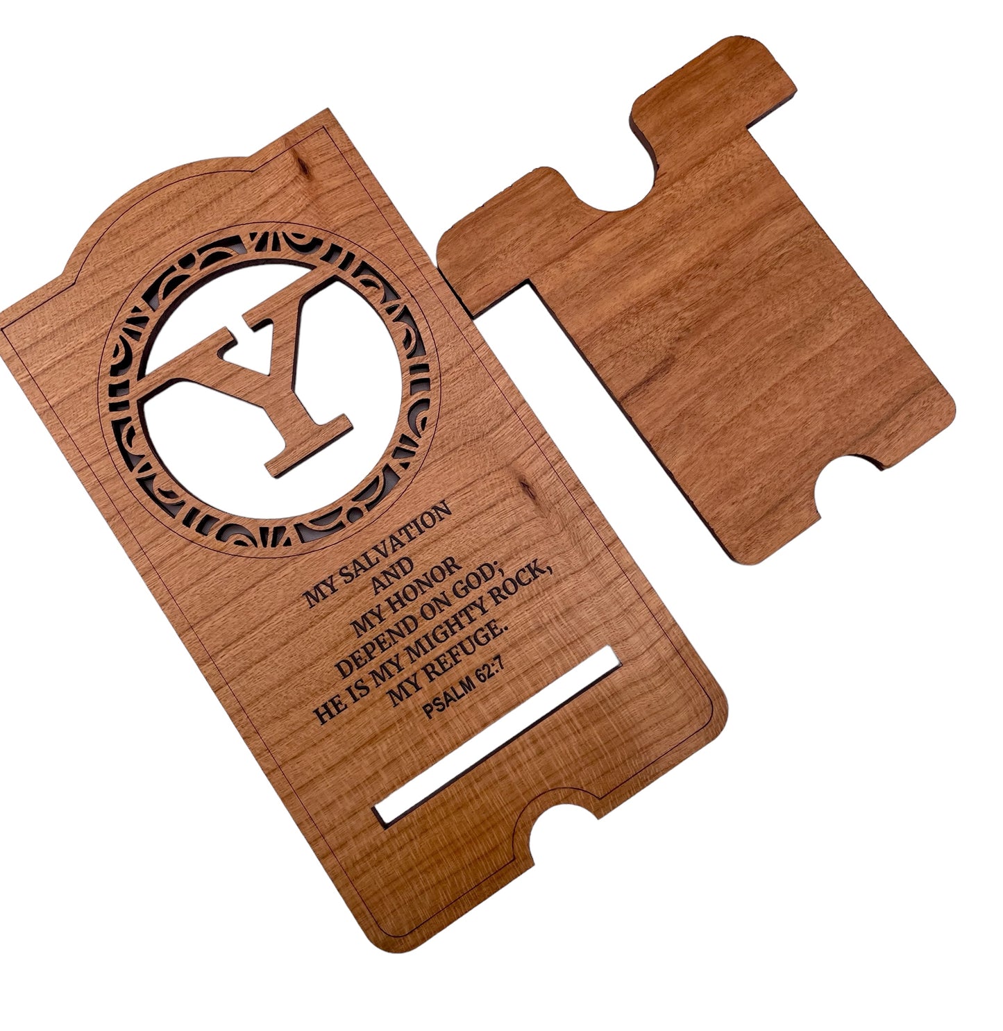 Personalized Monogram Cherry Wood Cell Phone Stands