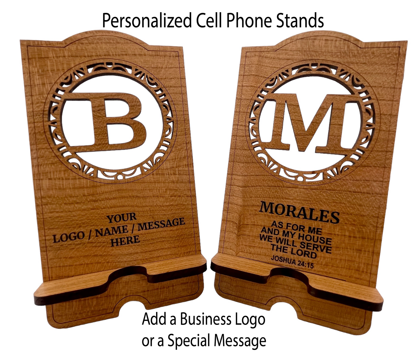 Personalized Monogram Cherry Wood Cell Phone Stands