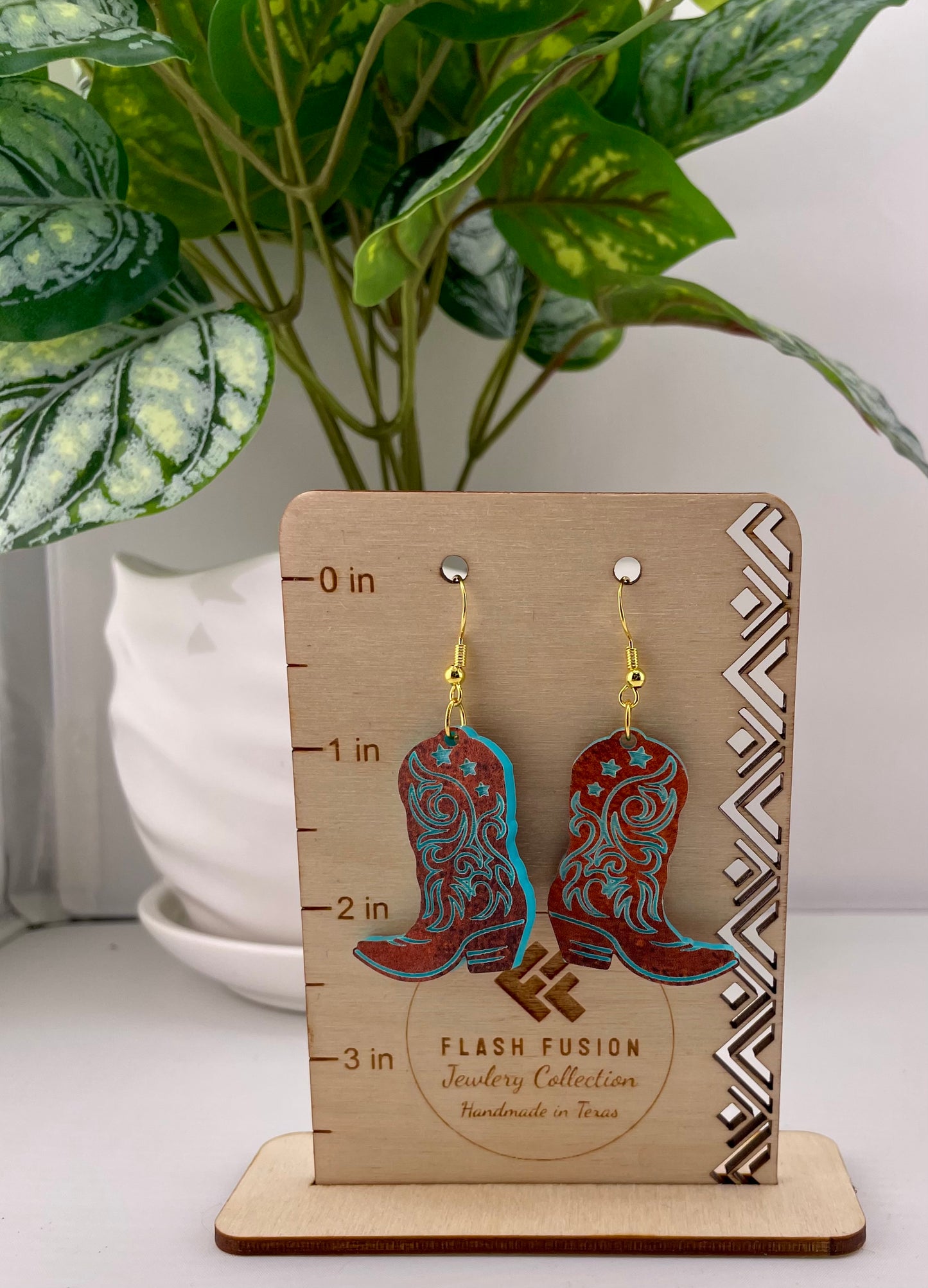 Western Cowboy Copper & Turquoise Boot Dangle Earrings