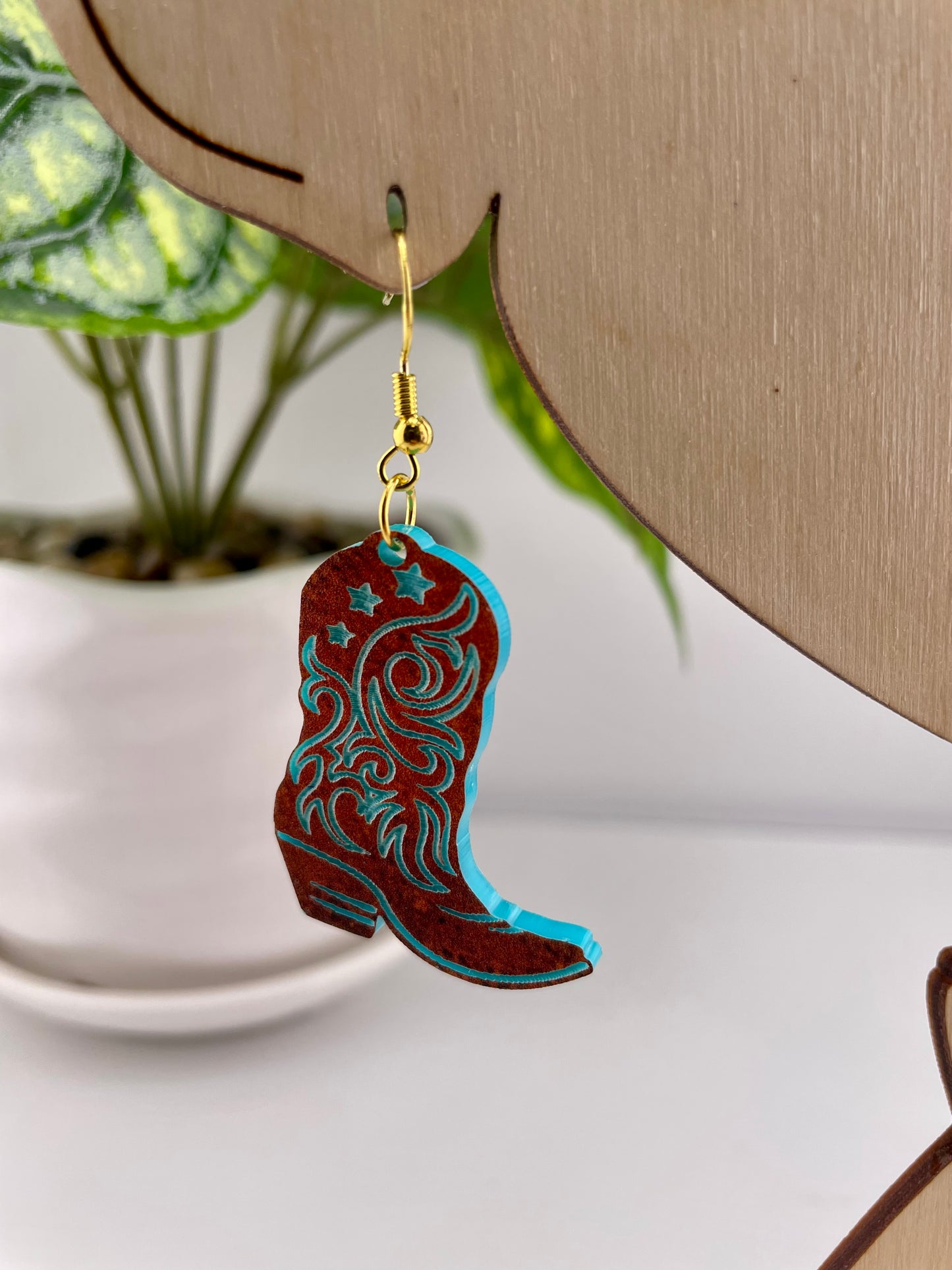 Western Cowboy Copper & Turquoise Boot Dangle Earrings