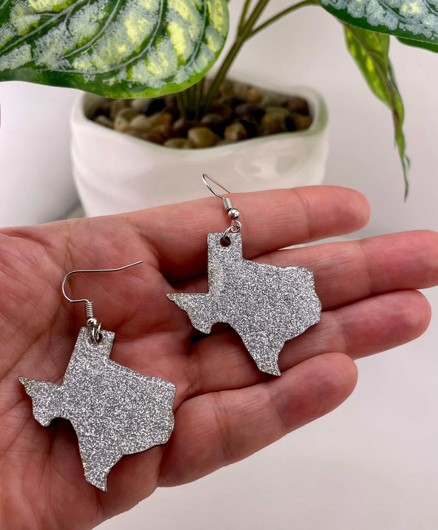 Handcrafted Texas Glitter Dangle Earrings