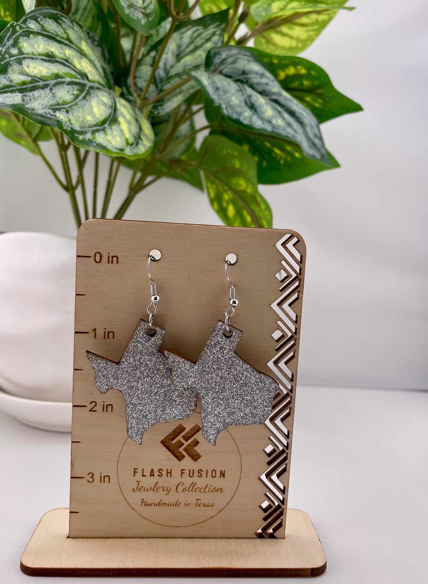 Handcrafted Texas Glitter Dangle Earrings