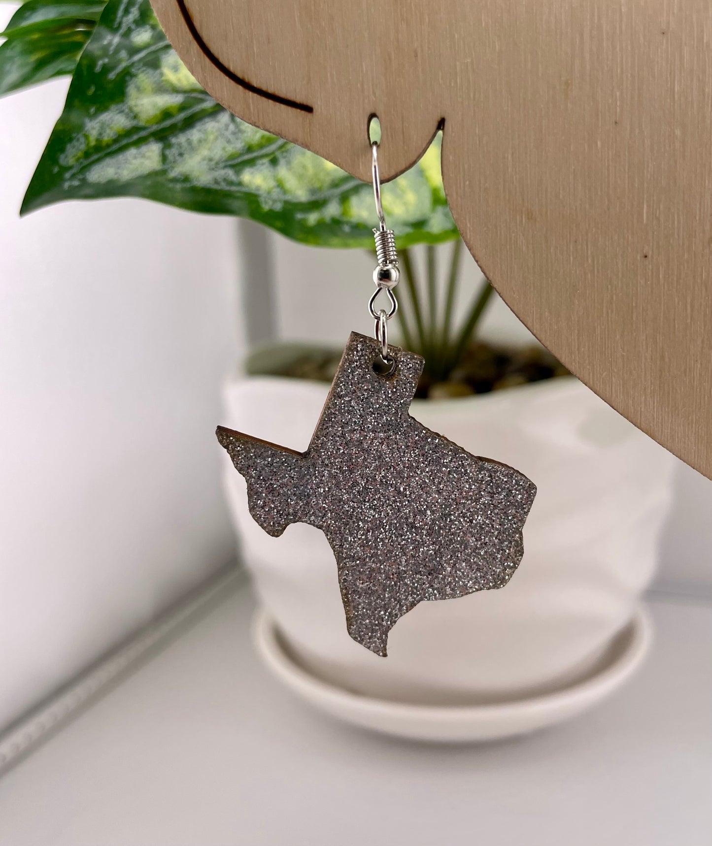Handcrafted Texas Glitter Dangle Earrings