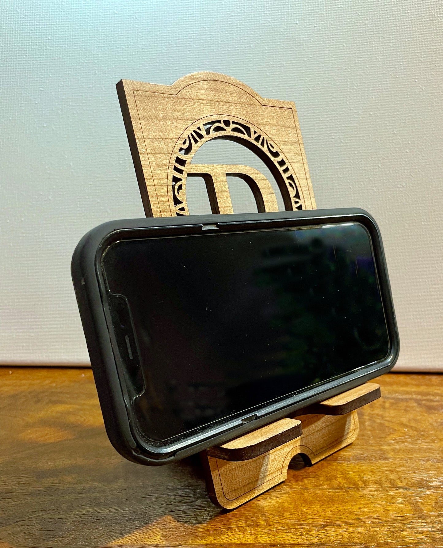 Personalized Monogram Cherry Wood Cell Phone Stands