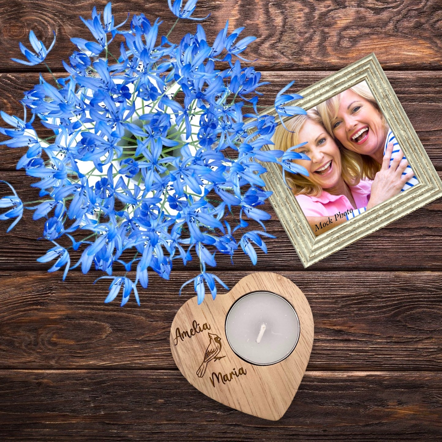 Wood Heart Tea Light Candle with Personalization