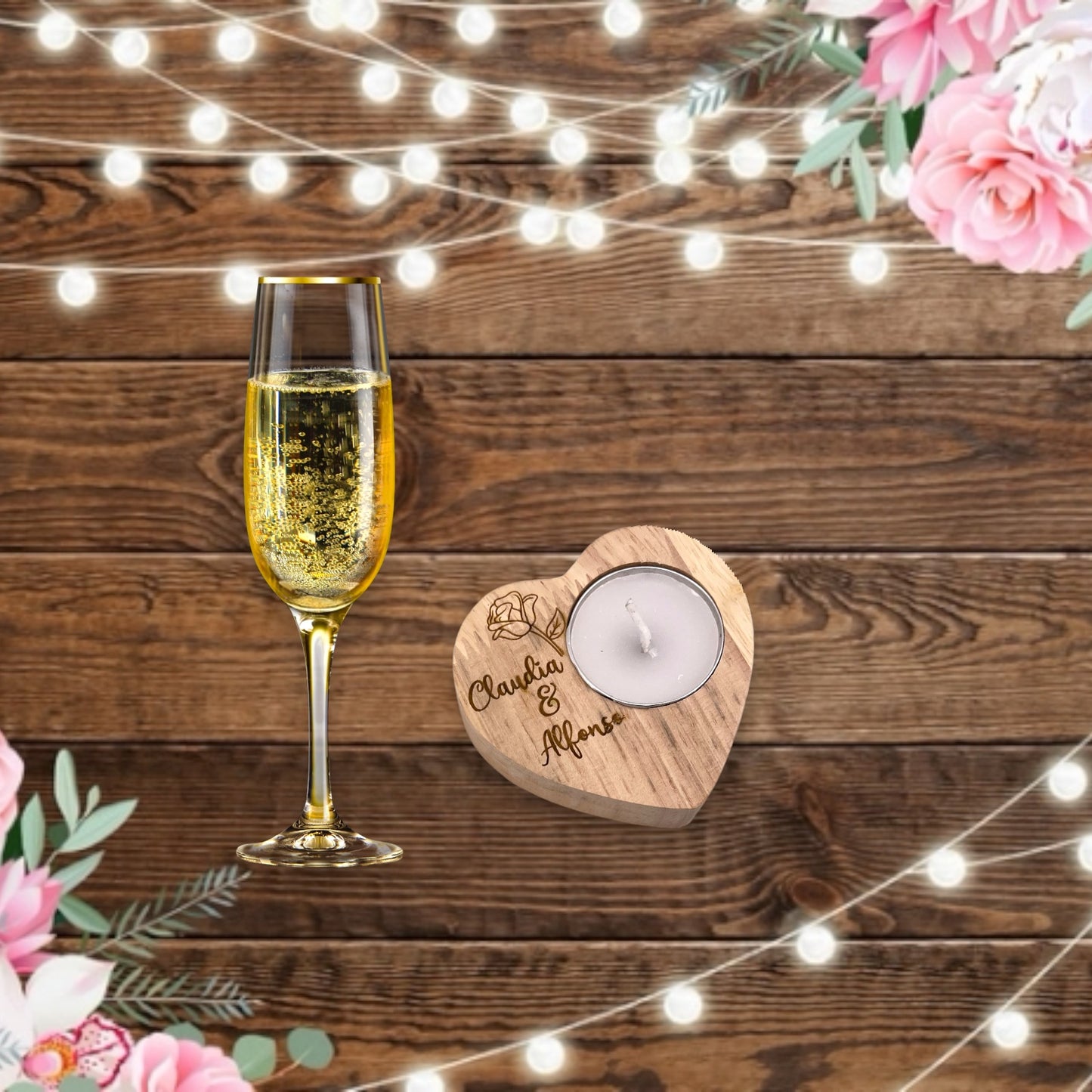 Wood Heart Tea Light Candle with Personalization