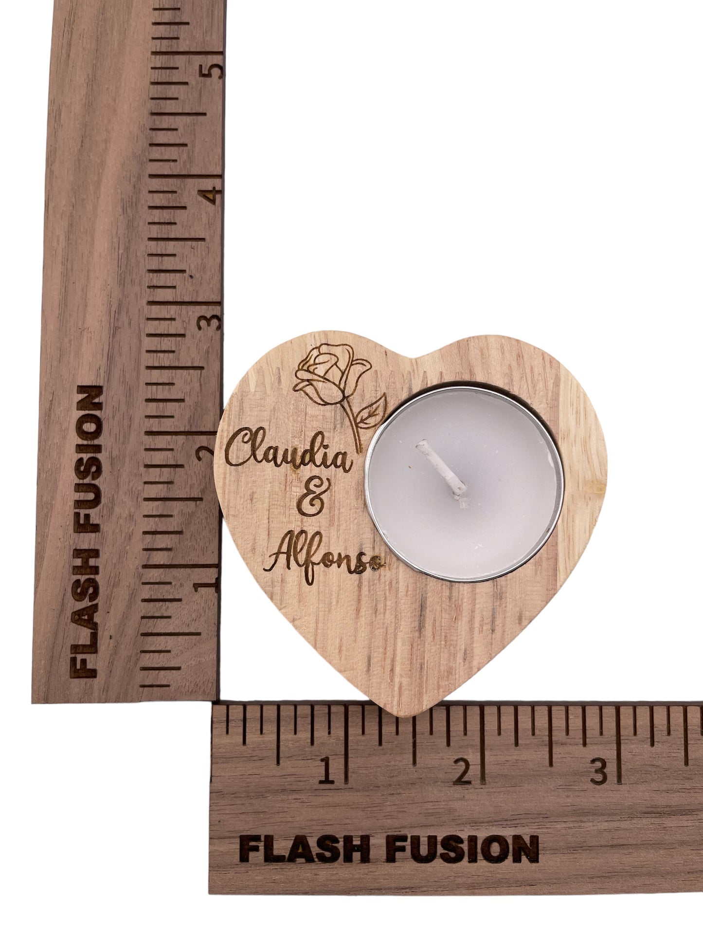 Wood Heart Tea Light Candle with Personalization