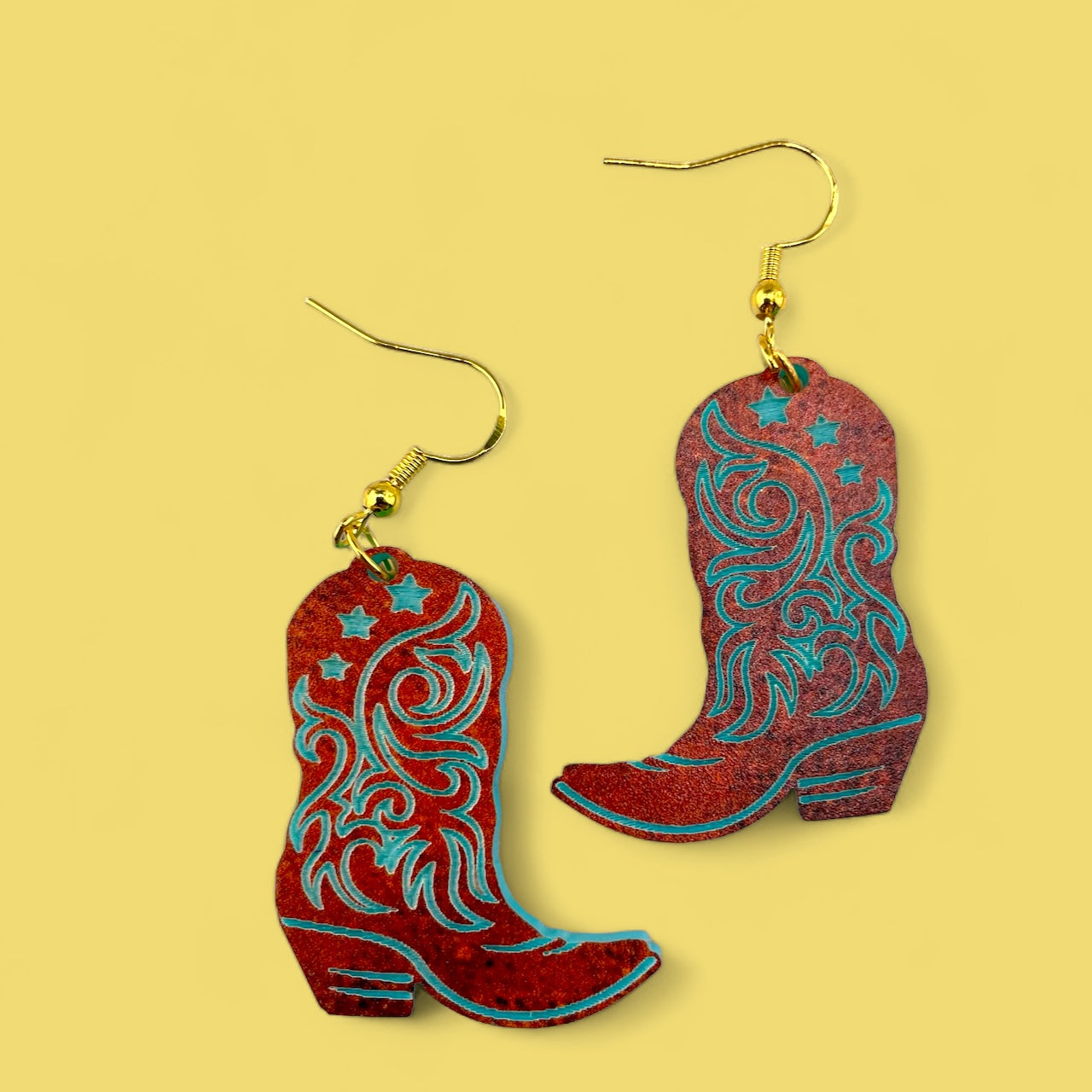 Western Cowboy Copper & Turquoise Boot Dangle Earrings