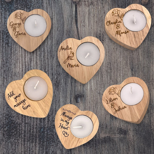 Wood Heart Tea Light Candle with Personalization